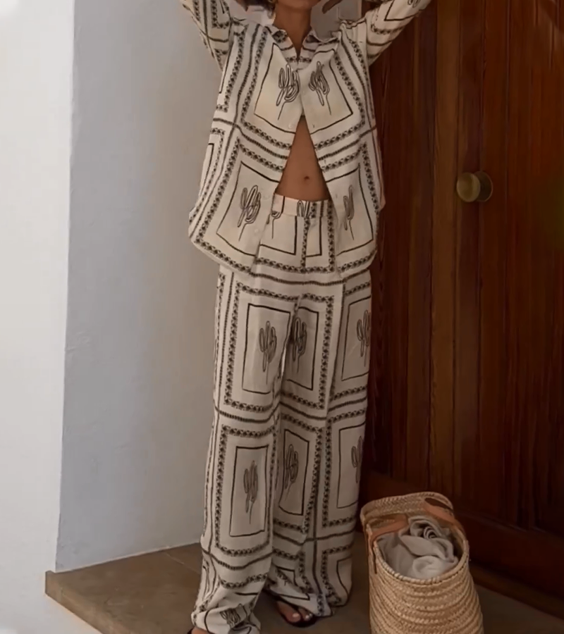 Esme - Women's Relaxed Cactus Print Pajama Set