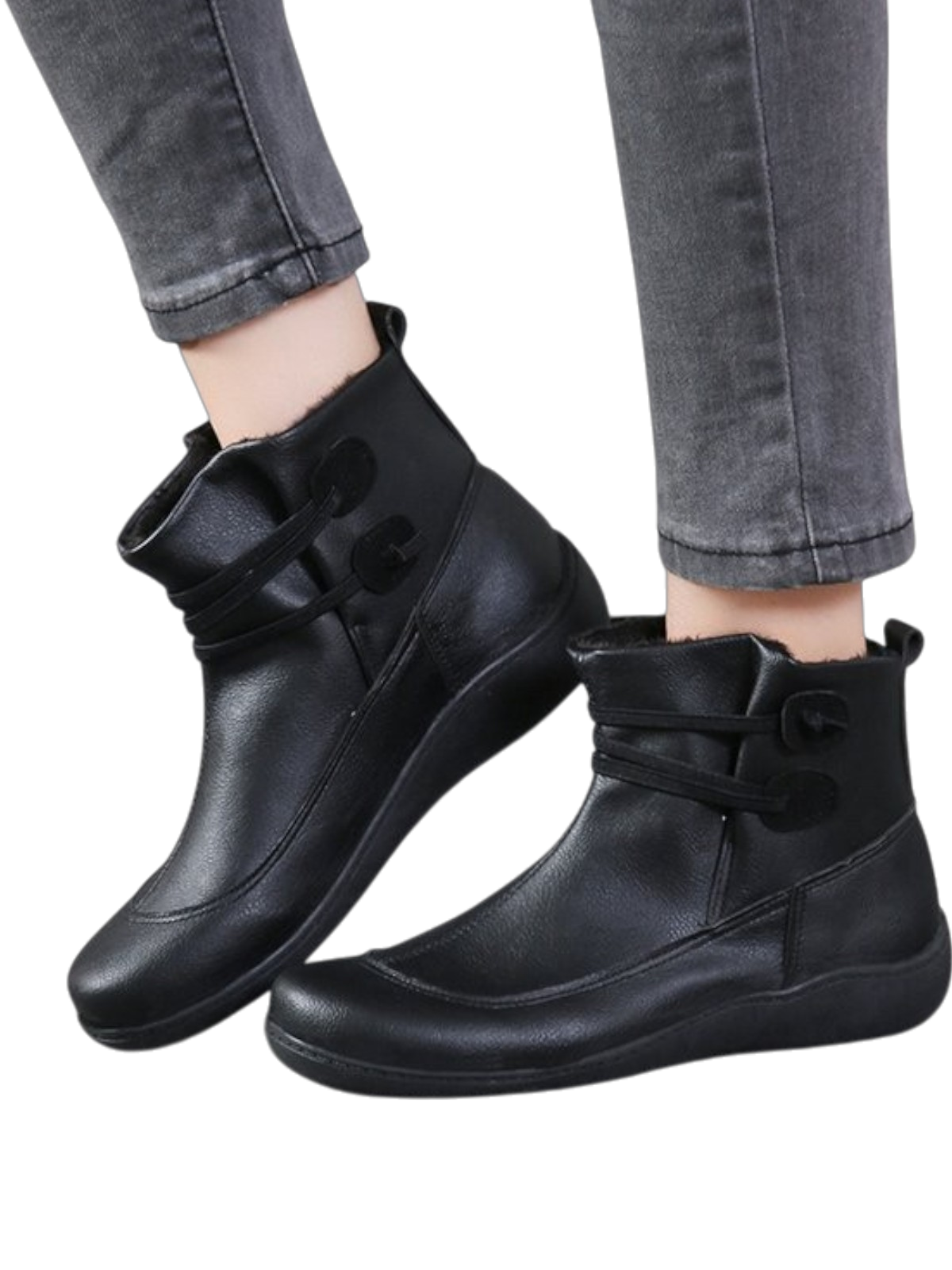 Evangeline - Women's Ankle Calf Boots with Buckle Detail