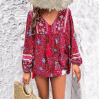 Finn | Women's Boho Floral Print Tunics with Tassel Ties