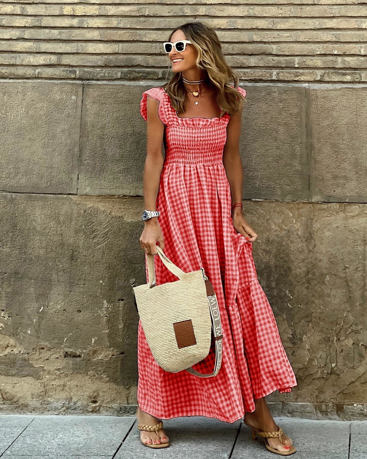 Elara | Women's Gingham Maxi Sun Dress