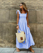 Elara | Women's Gingham Maxi Sun Dress