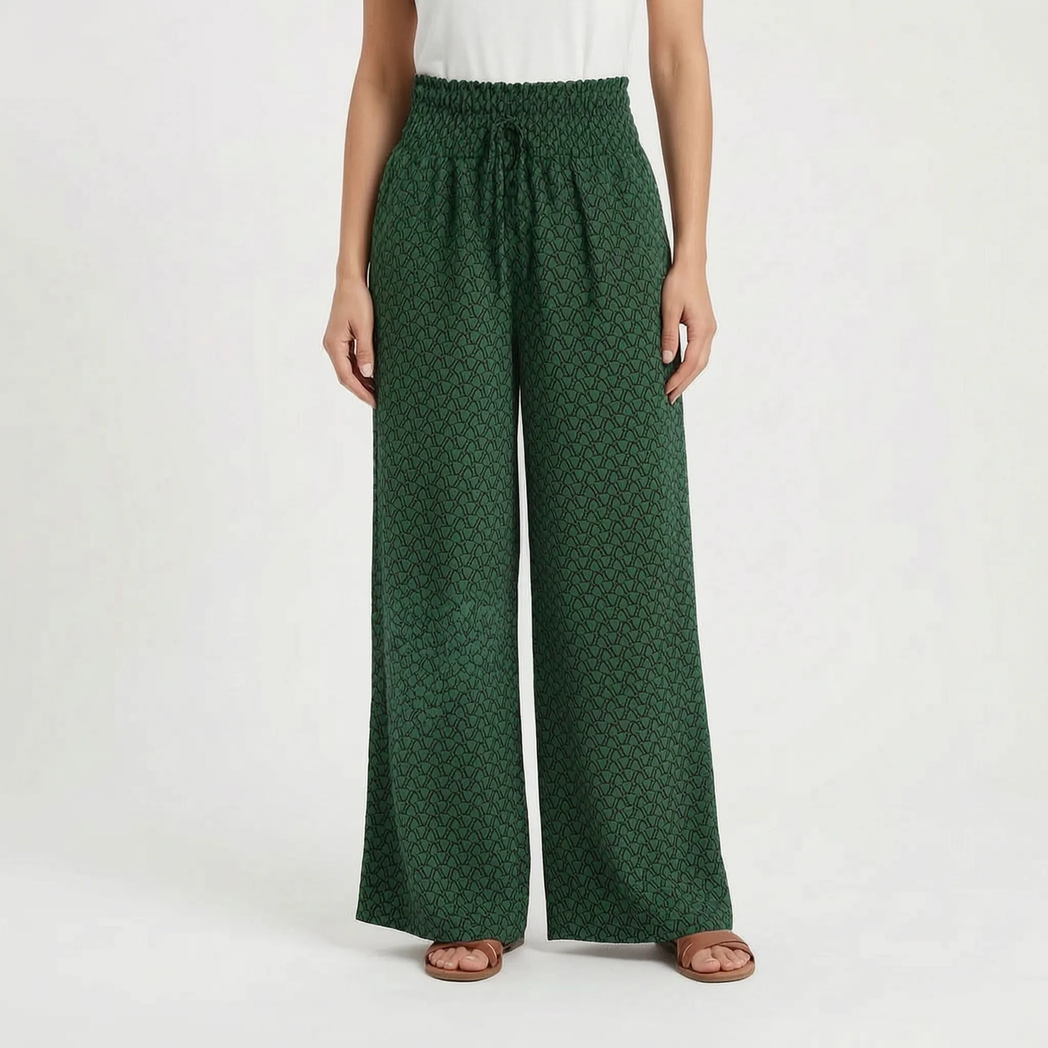 Flowlyn - Printed High Waisted Wide Leg Trousers