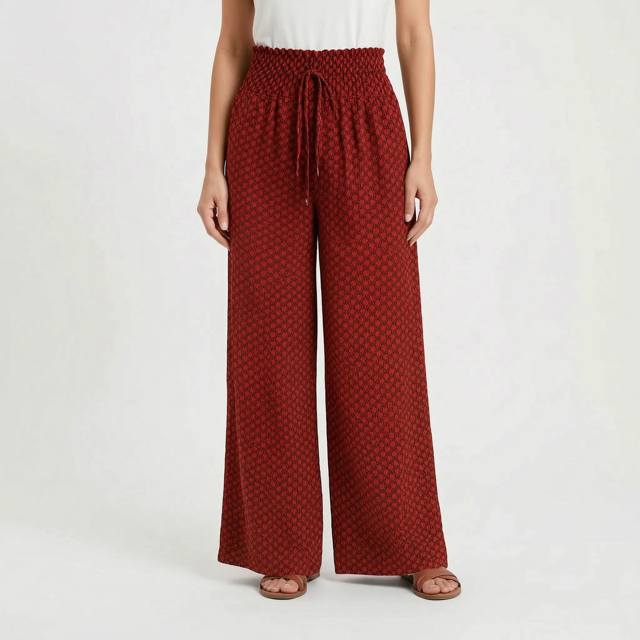 Flowlyn - Printed High Waisted Wide Leg Trousers