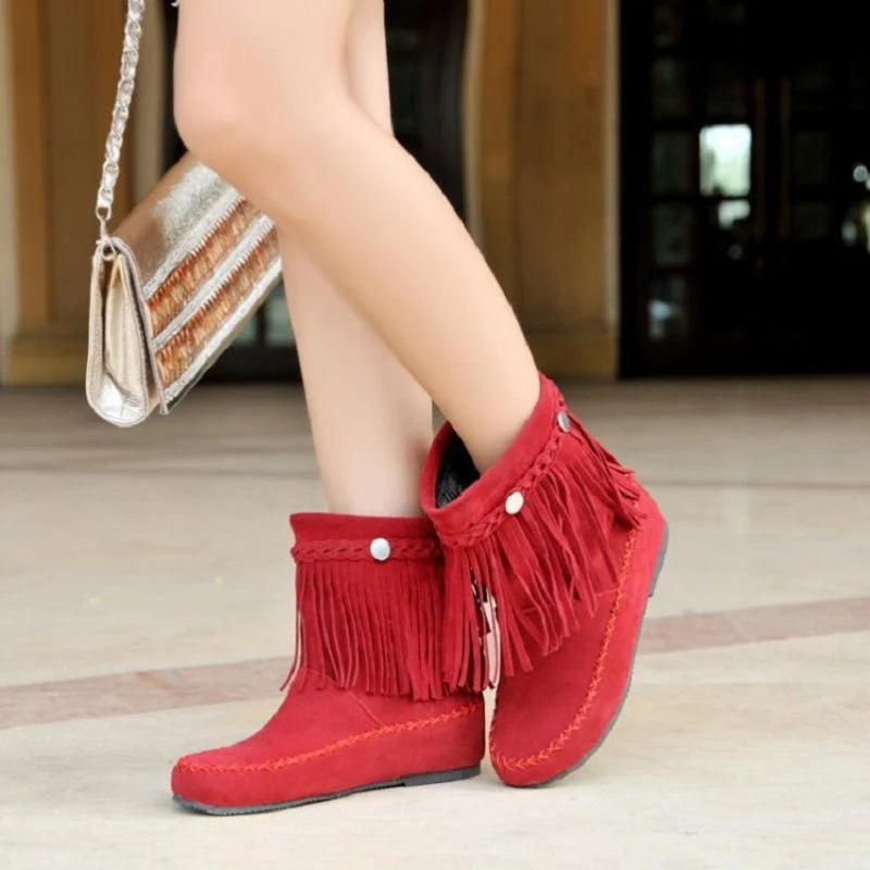Hazel | Women's Faux Suede Fringe Ankle Boots