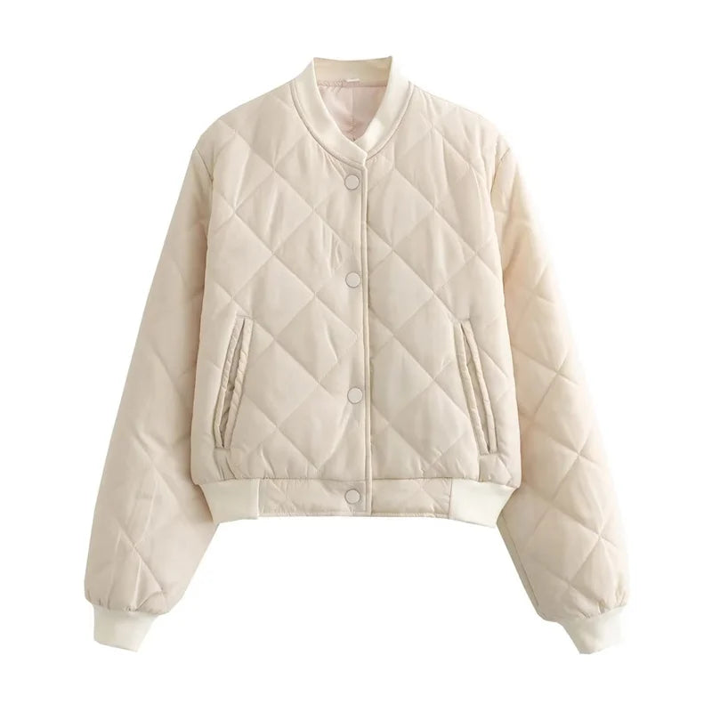 Genevieve - Women's Quilted Bomber Jacket with Ribbed Trim