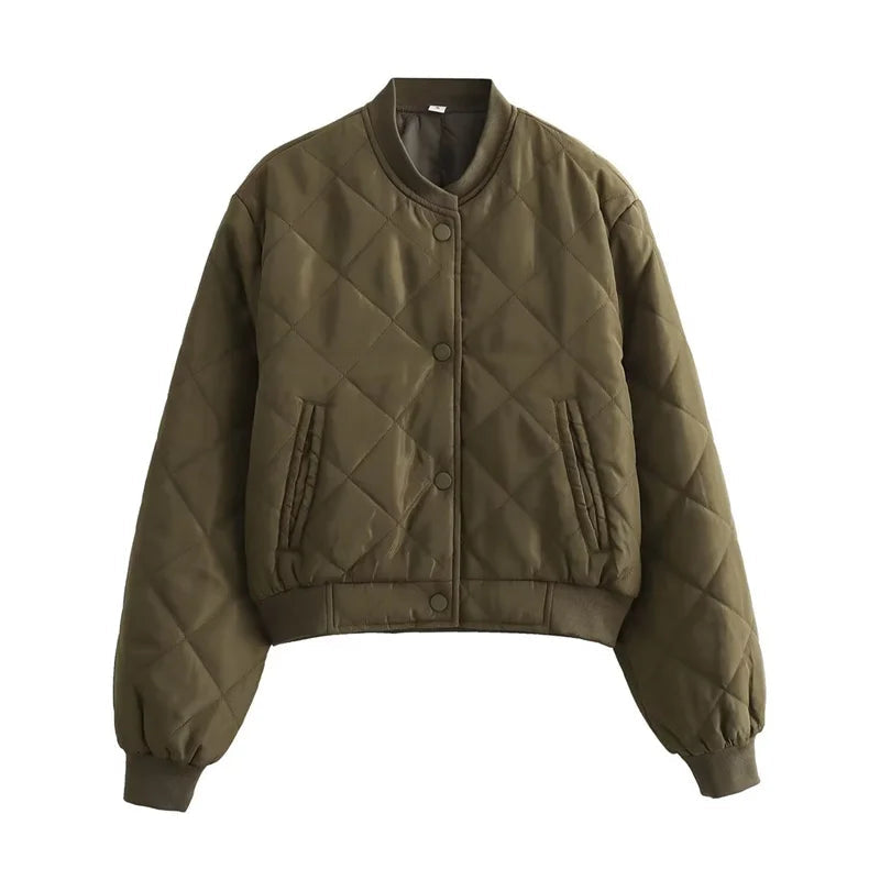 Genevieve - Women's Quilted Bomber Jacket with Ribbed Trim
