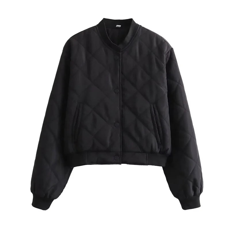 Genevieve - Women's Quilted Bomber Jacket with Ribbed Trim