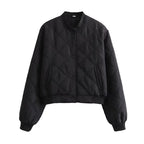 Genevieve - Women's Quilted Bomber Jacket with Ribbed Trim