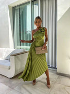 Giselle - Women's Elegant Pleated Midi Wedding Guest Dress