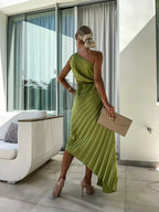 Giselle - Women's Elegant Pleated Midi Wedding Guest Dress