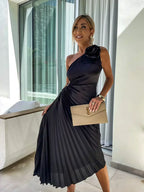 Giselle - Women's Elegant Pleated Midi Wedding Guest Dress