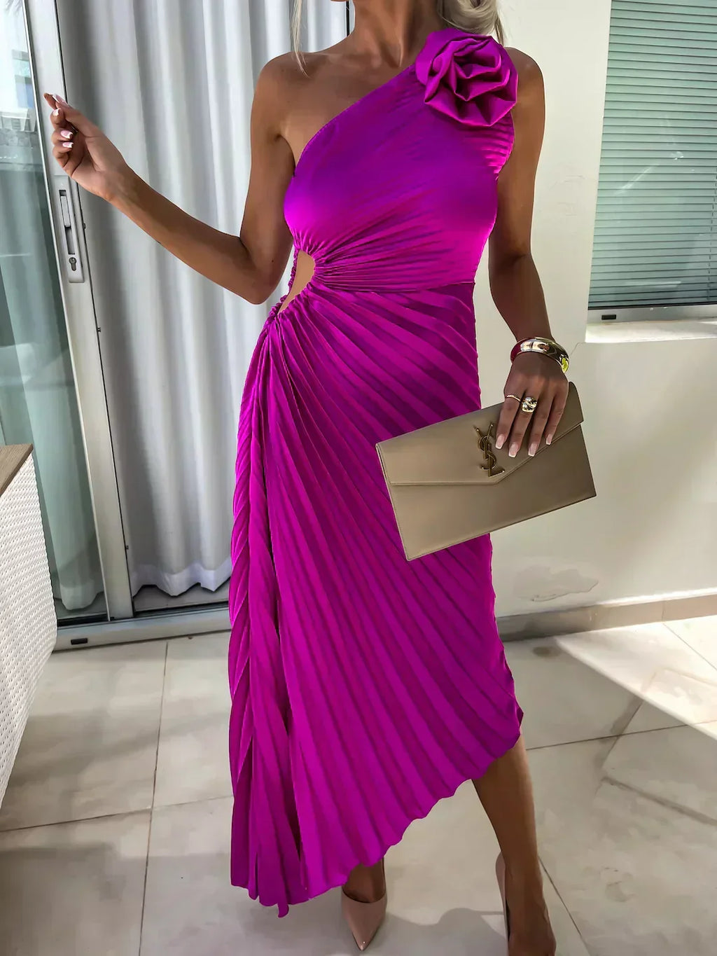 Giselle - Women's Elegant Pleated Midi Wedding Guest Dress