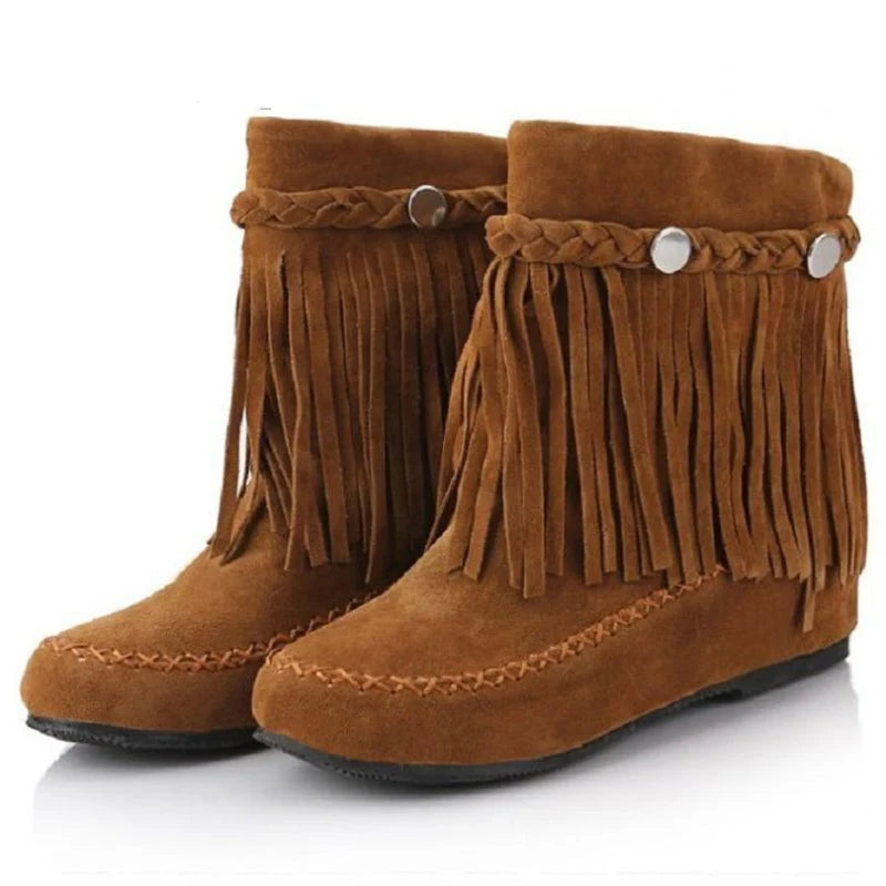 Hazel | Women's Faux Suede Fringe Ankle Boots