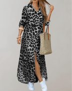 Idra | Women's Leopard Print Maxi Shirt Dress
