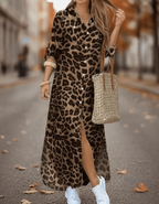 Idra | Women's Leopard Print Maxi Shirt Dress