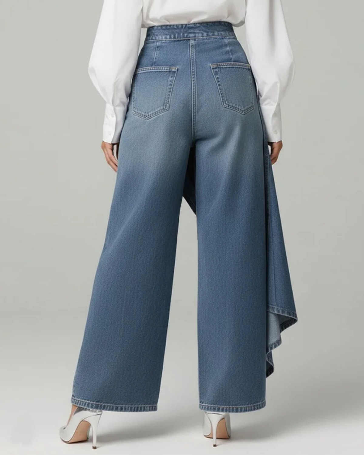 Imogen - Women's Wide Leg Denim Pants with Asymmetric Wrap