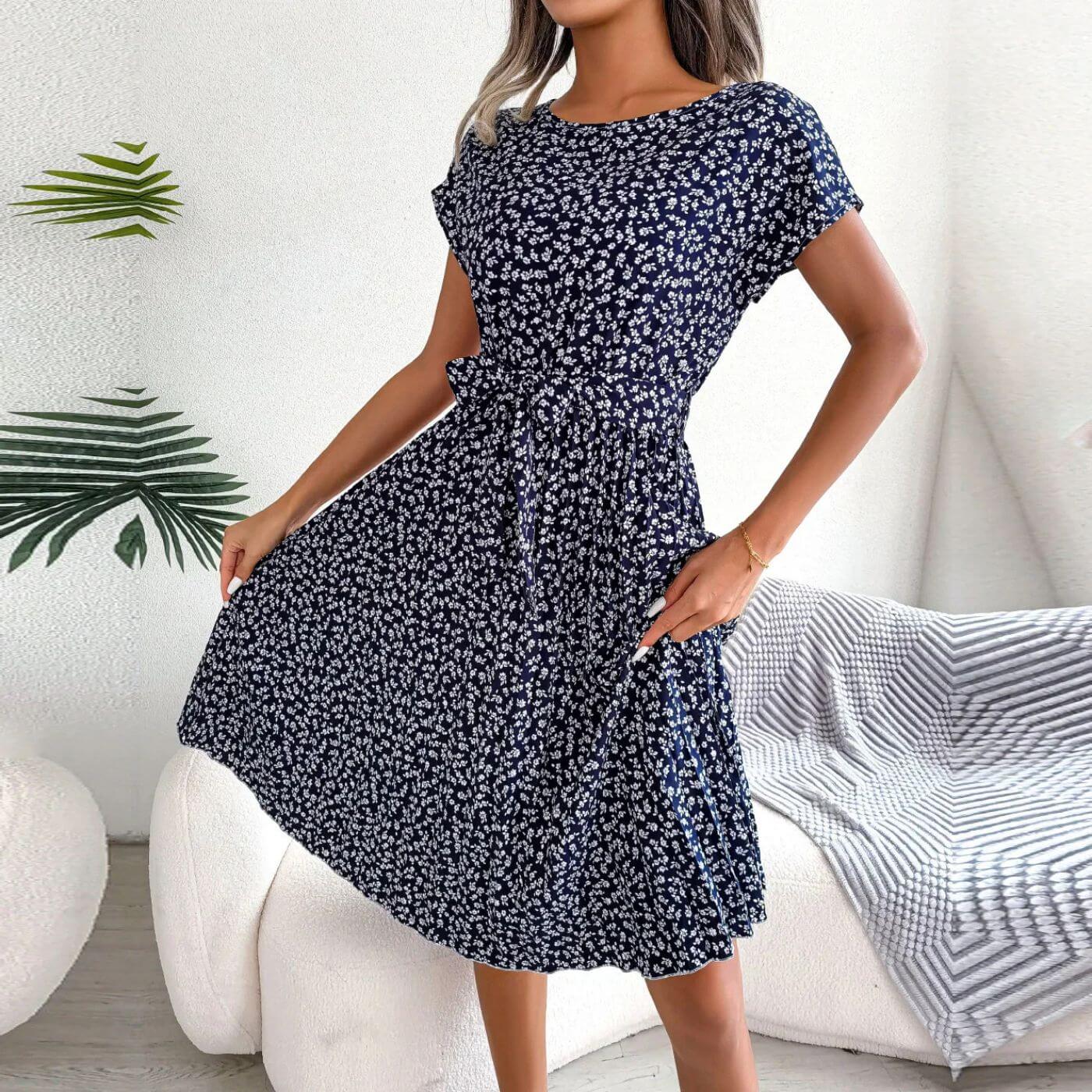 Elowen | Women's Floral Midi Sundress with Tie Waist