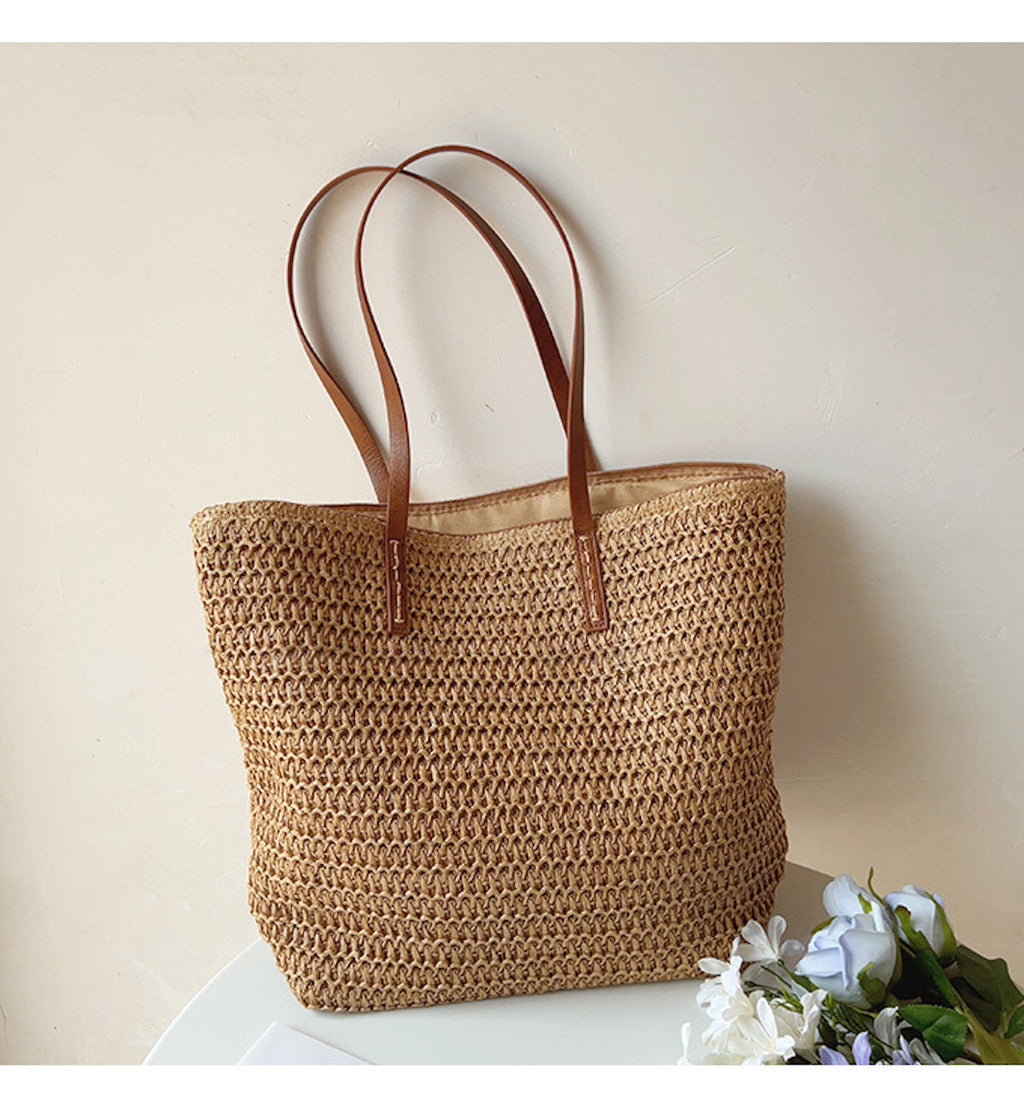 Jolene | Women's Linen Tote Bag with Leather Handles