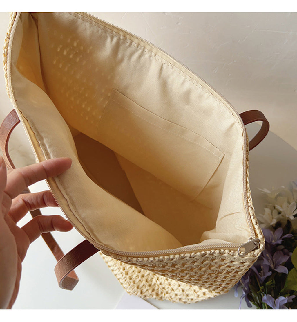 Jolene | Women's Linen Tote Bag with Leather Handles