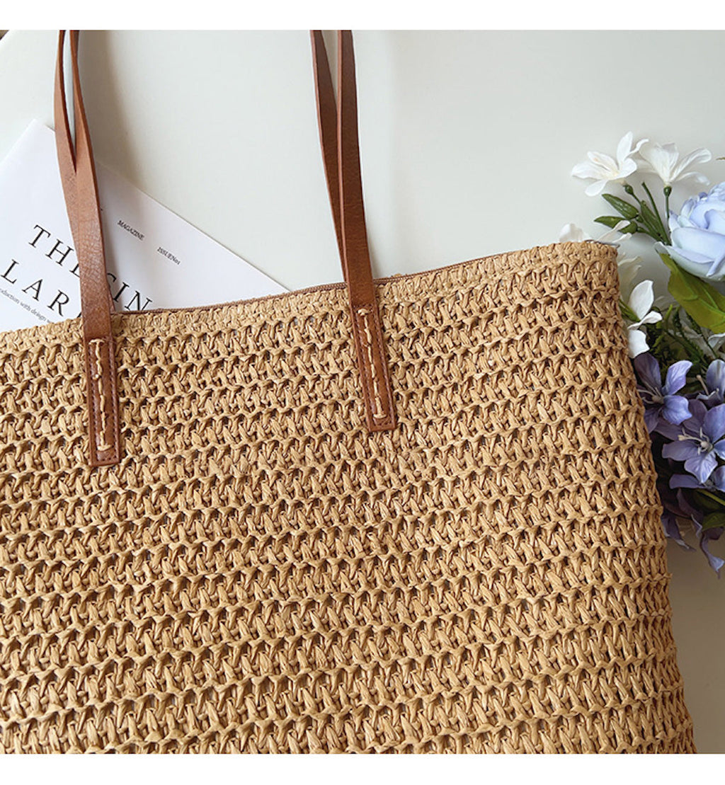 Jolene | Women's Linen Tote Bag with Leather Handles