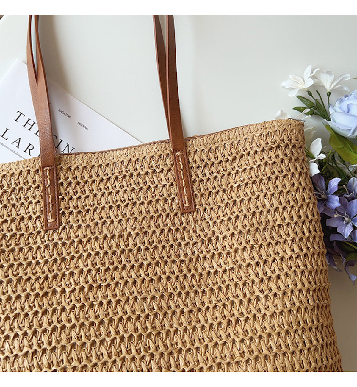 Jolene | Women's Linen Tote Bag with Leather Handles