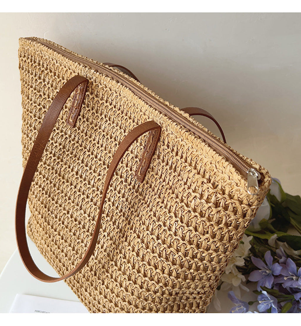 Jolene | Women's Linen Tote Bag with Leather Handles