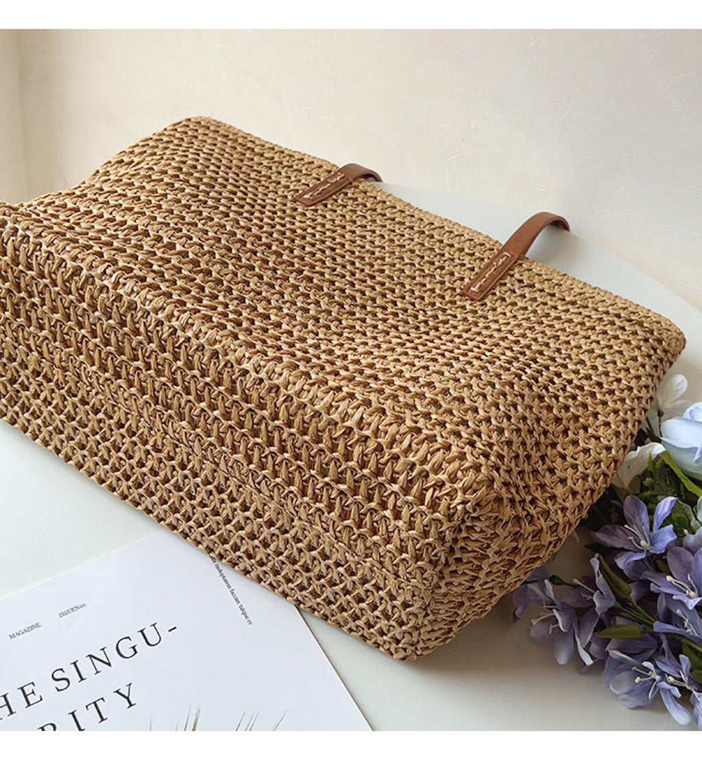 Jolene | Women's Linen Tote Bag with Leather Handles