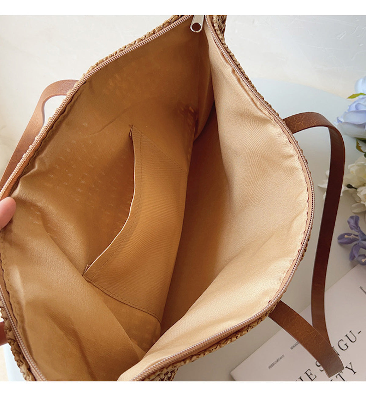Jolene | Women's Linen Tote Bag with Leather Handles