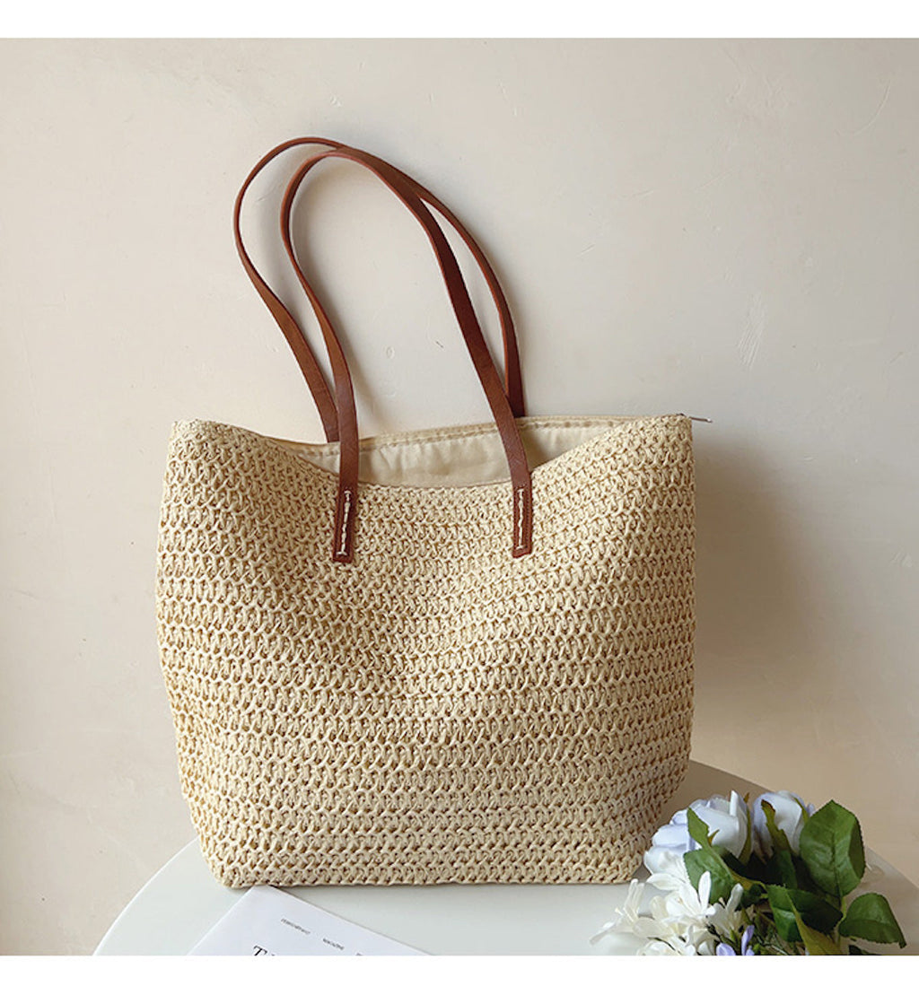 Jolene | Women's Linen Tote Bag with Leather Handles