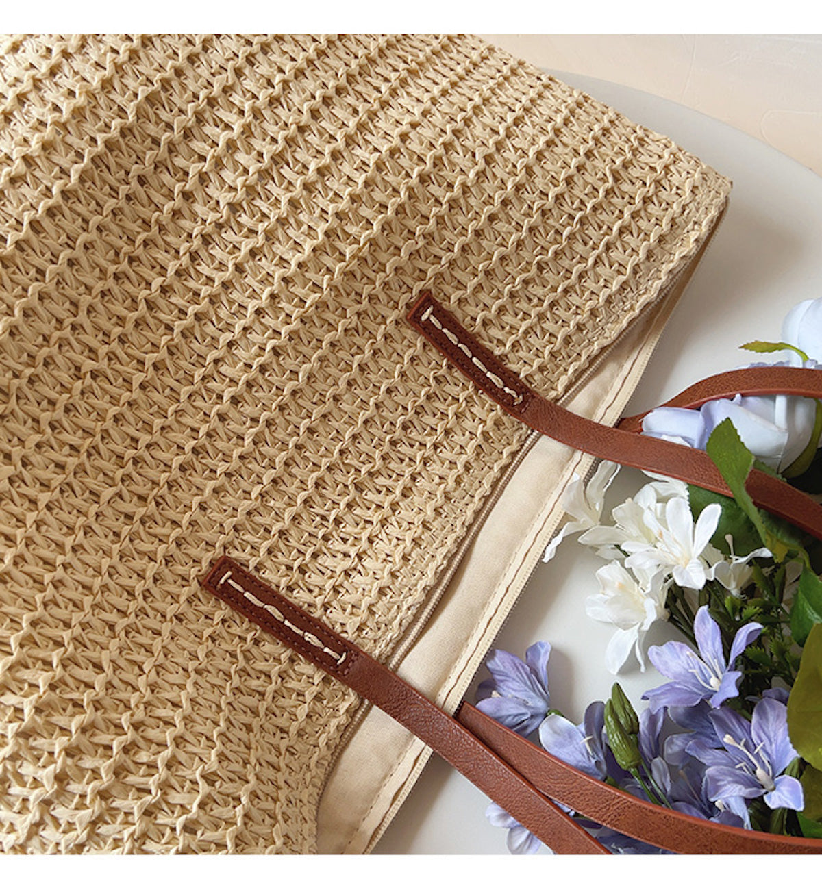 Jolene | Women's Linen Tote Bag with Leather Handles