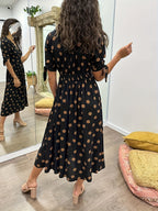 Juniper | Women's Chic Polka Dot Midi Dress with Tie Sleeves