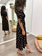 Juniper | Women's Chic Polka Dot Midi Dress with Tie Sleeves