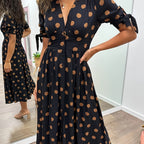 Juniper | Women's Chic Polka Dot Midi Dress with Tie Sleeves