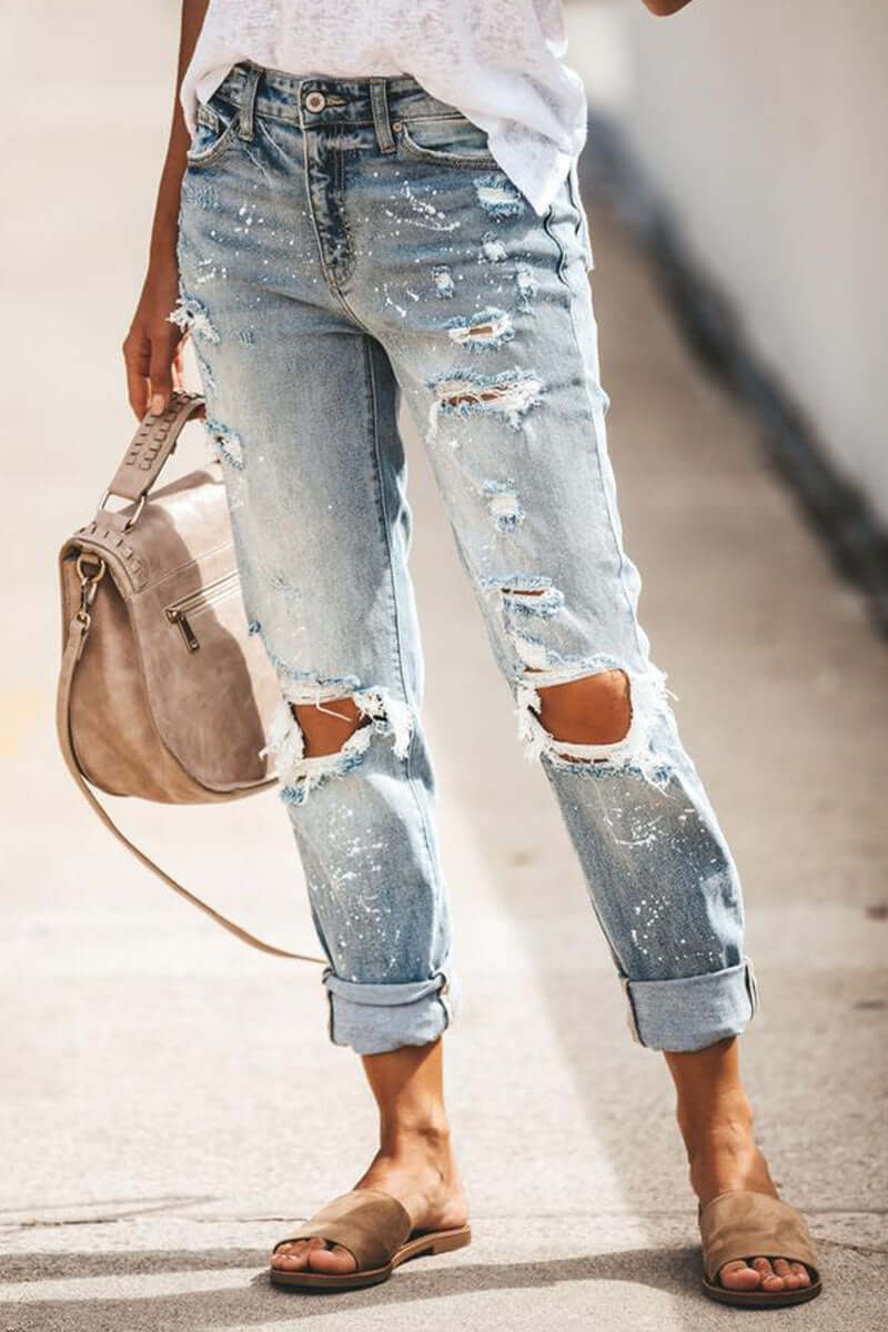 Juno - Women's Casual Ripped Jeans with Distressed Look