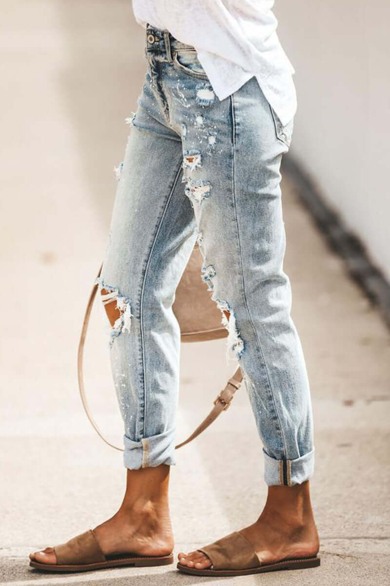 Juno - Women's Casual Ripped Jeans with Distressed Look
