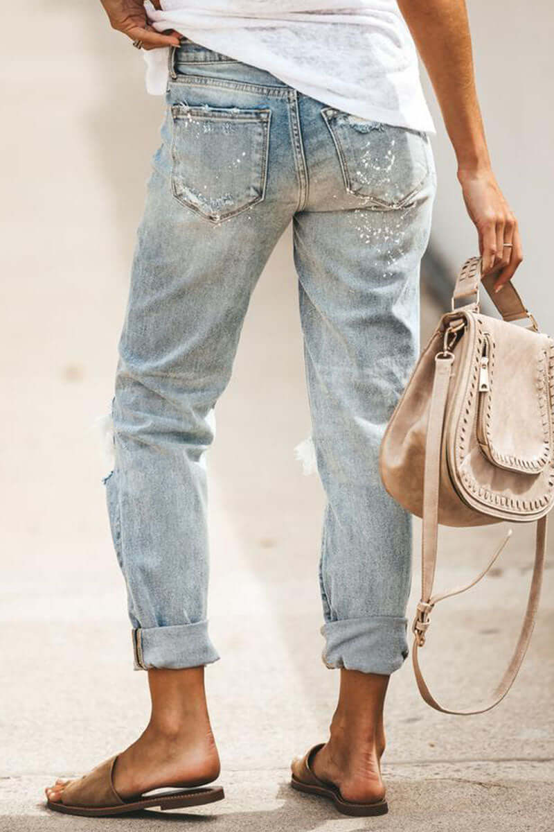 Juno - Women's Casual Ripped Jeans with Distressed Look