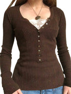Lennox | Women's Classic Henley Shirt with Lace Detail