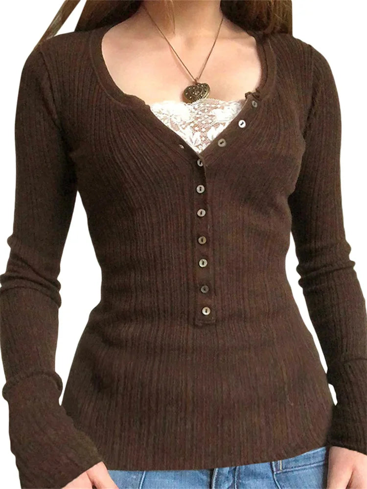 Lennox | Women's Classic Henley Shirt with Lace Detail
