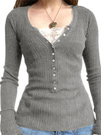 Lennox | Women's Classic Henley Shirt with Lace Detail