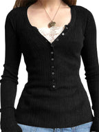 Lennox | Women's Classic Henley Shirt with Lace Detail
