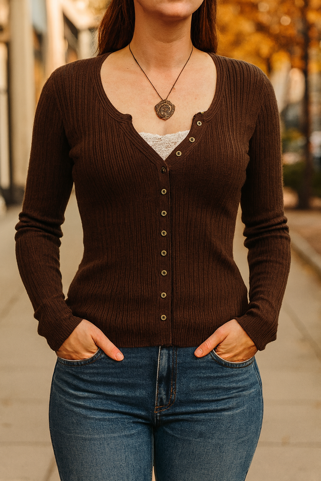 Lennox | Women's Classic Henley Shirt with Lace Detail