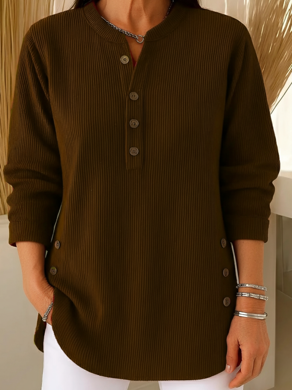 Lennox | Women's Cozy Henley Sweater with Button Detail