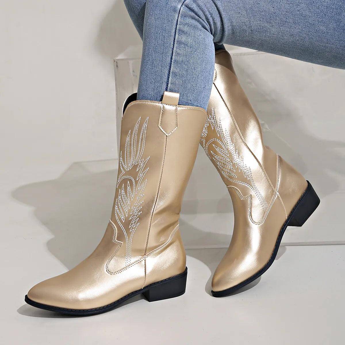 Lennox | Women's Leather Cowboy Boots with Stitch Detail