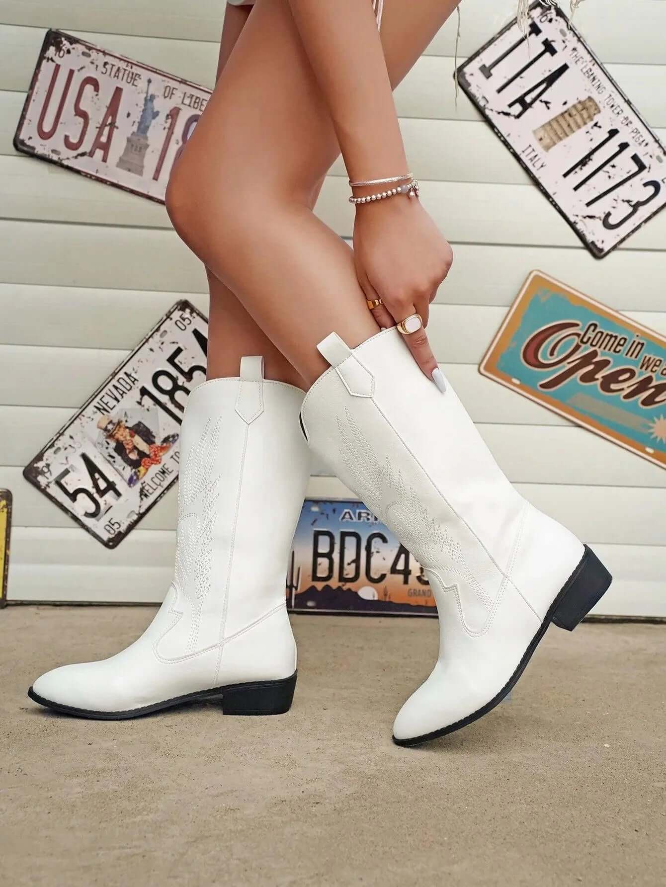 Lennox | Women's Leather Cowboy Boots with Stitch Detail