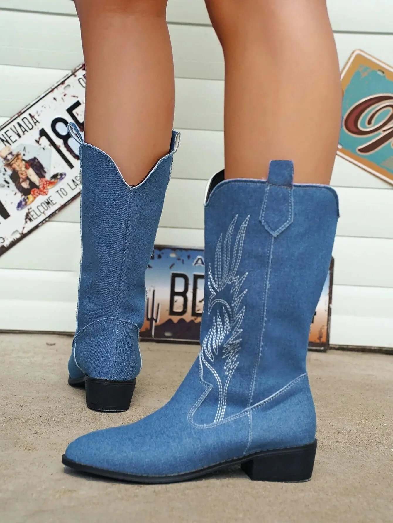 Lennox | Women's Leather Cowboy Boots with Stitch Detail