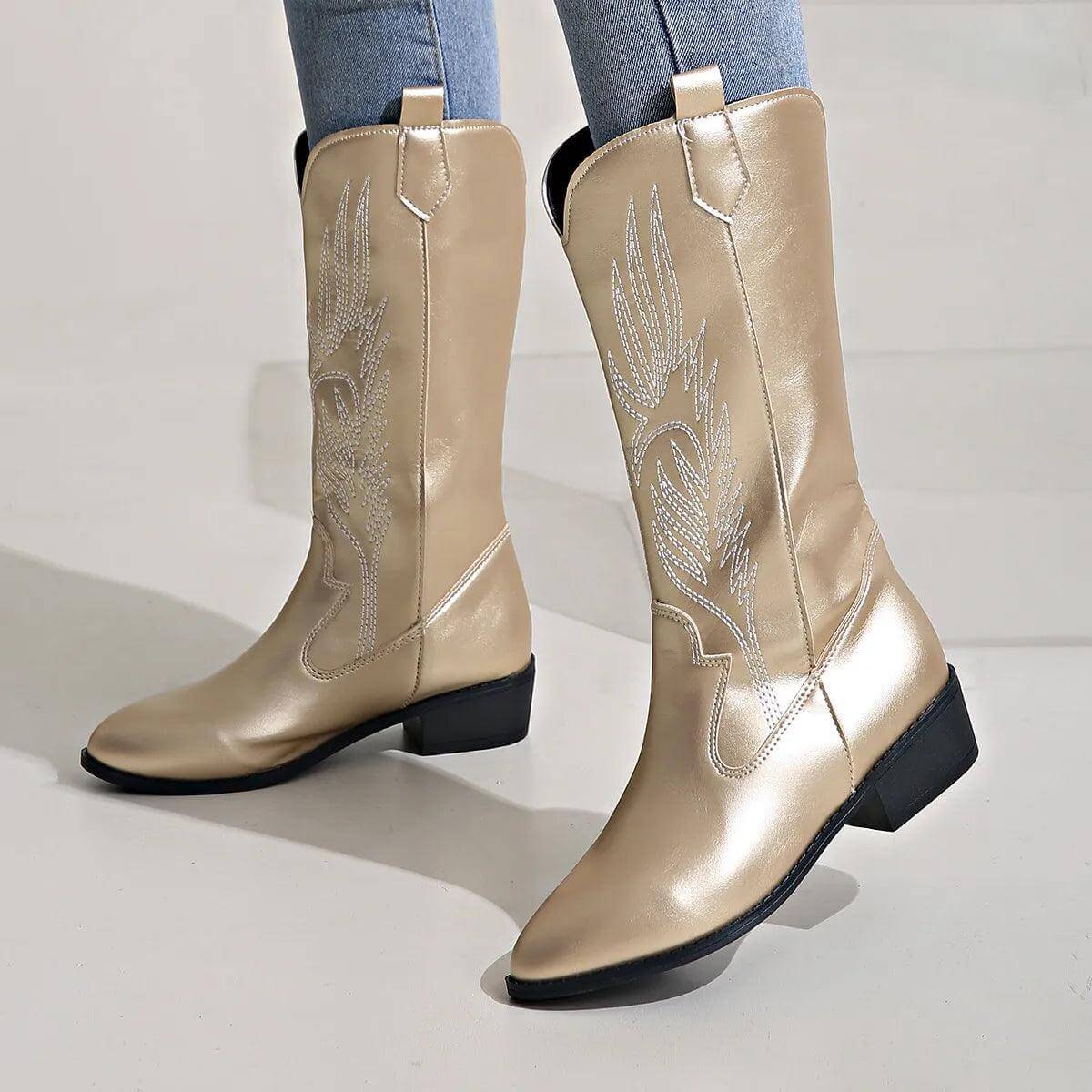 Lennox | Women's Leather Cowboy Boots with Stitch Detail