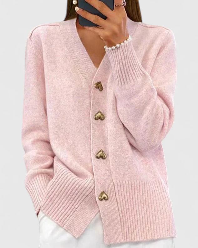 Leona | Women's Cozy Cardigan with Heart Buttons