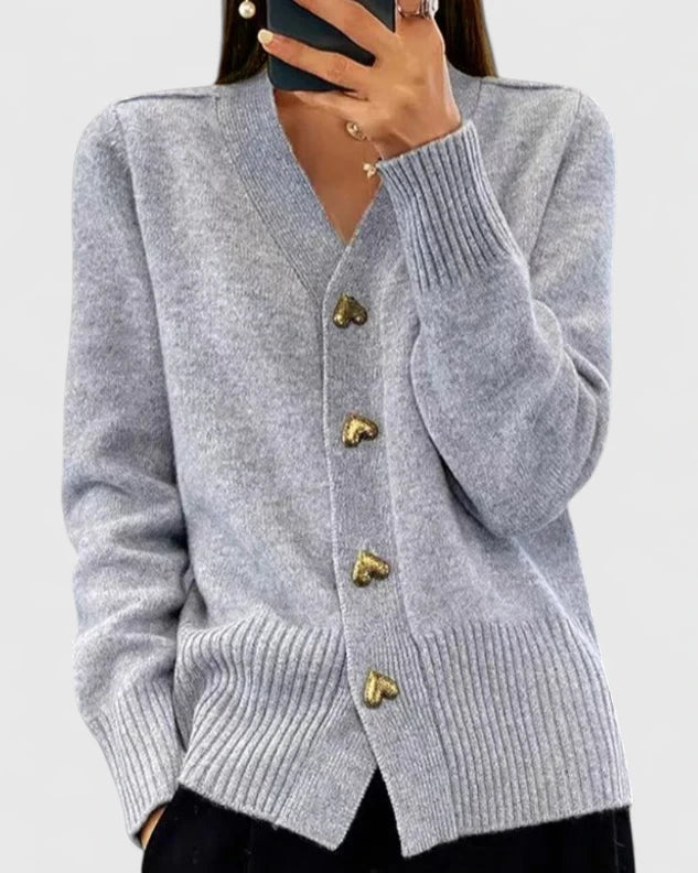 Leona | Women's Cozy Cardigan with Heart Buttons