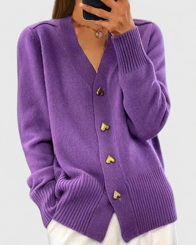 Leona | Women's Cozy Cardigan with Heart Buttons