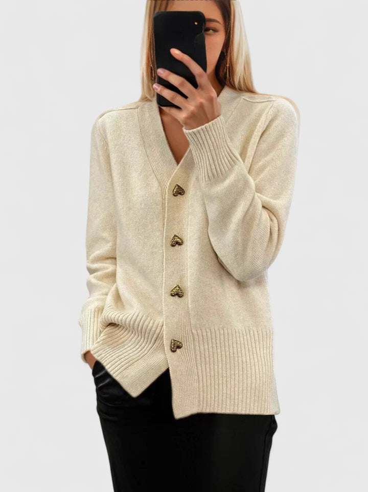 Leona | Women's Cozy Cardigan with Heart Buttons